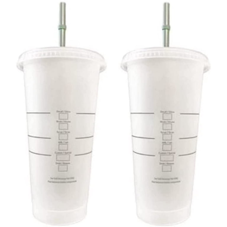Two Starbucks Reusable Plastic 24oz Cold Cups Venti Size with 2