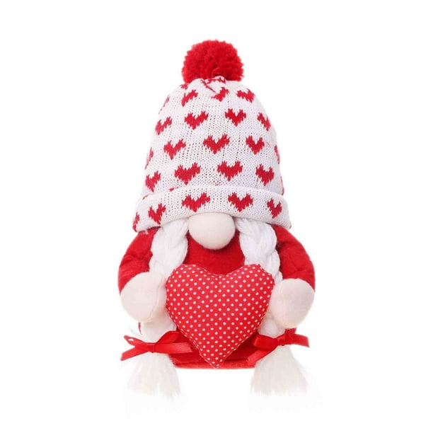 Muñeco de tela sin rostro de Rudolf para San Valentín, regalo de decoración, enano abrazando un corazón.