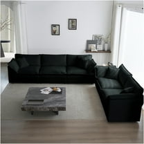 JERFIT 5-Piece Chenille Sofa Set, 2 3 Seater Couch for Living Room, Deep Seat Upholstered Sectional, Modern Black Furniture