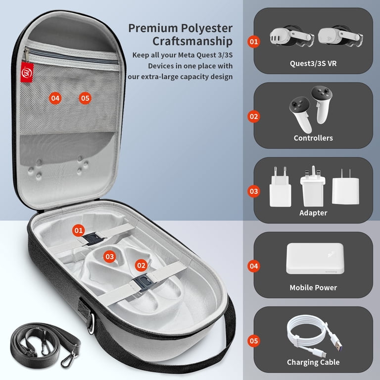 Prociv Hard Carrying Case for Oculus Quest 3/Quest 2, Elite Strap