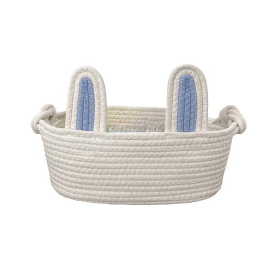 Twfbrm Easter Basket, Handmade Woven Cotton Rope Decorative Basket with Bunny Ears, Large Capacity Easter Bunny Bucket Reusable Empty Easter Egg Basket Candy Snack Container for Party Favor
