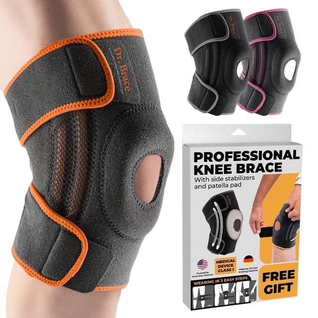 Rodillera DR. BRACE ELITE con estabilizadores laterales y almohadillas de gel para rótula, para un máximo soporte contra el dolor de rodilla y una rápida recuperación para hombres y mujeres. Consulte