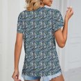 thumbnail image 4 of Whataatahia Blusa estampada de encaje guipur Blusa de guipur de manga corta con pétalos y escote en V para mujer Citas Azul Estampado floral XL, 4 of 6