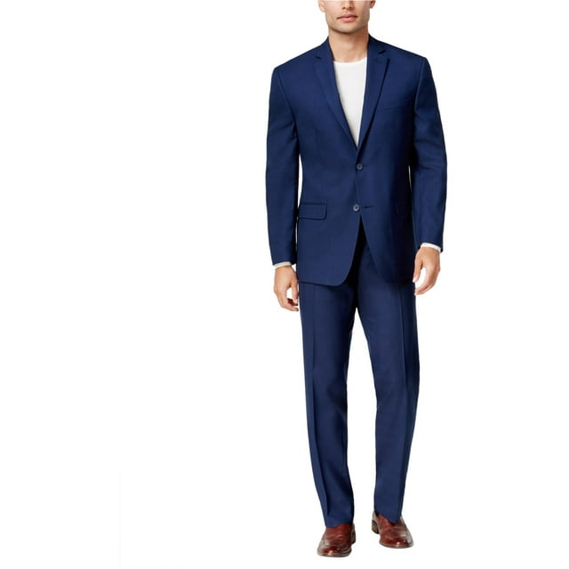 Marc New York Mens Tonal Plaid Two Button Formal Suit, Blue, 48 Regular / 42W x 32L