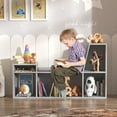 thumbnail image 4 of Grey Kids Bookshelf with Reading Nook,5-Cubby Nursery Bookcase with Seat Cushion Wooden Toy Storage Organizer Corner Bench for Playroom,Bedroom,Living Room, 4 of 8
