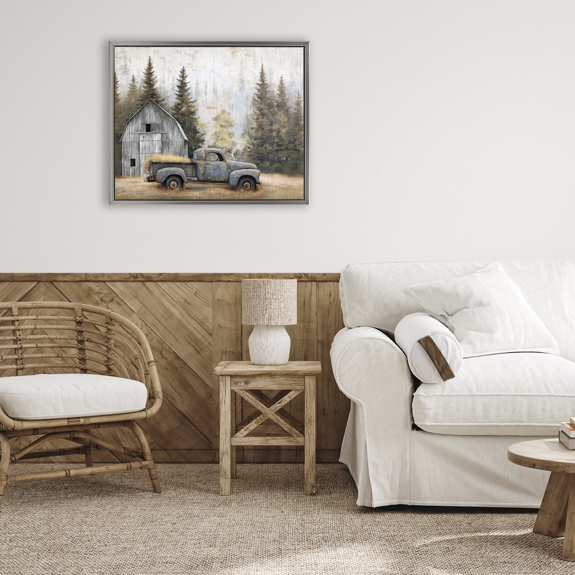 Stupell Industries Autumn Barn & Pine Forest Gray Framed Floater Canvas Wall Art, design by Imagine It Images