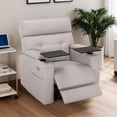 thumbnail image 6 of BarberPub Lay Flat Power Recliner with Hidden Arm Storage, Swivel Tray Table, PU Leather, Grey, 6 of 11
