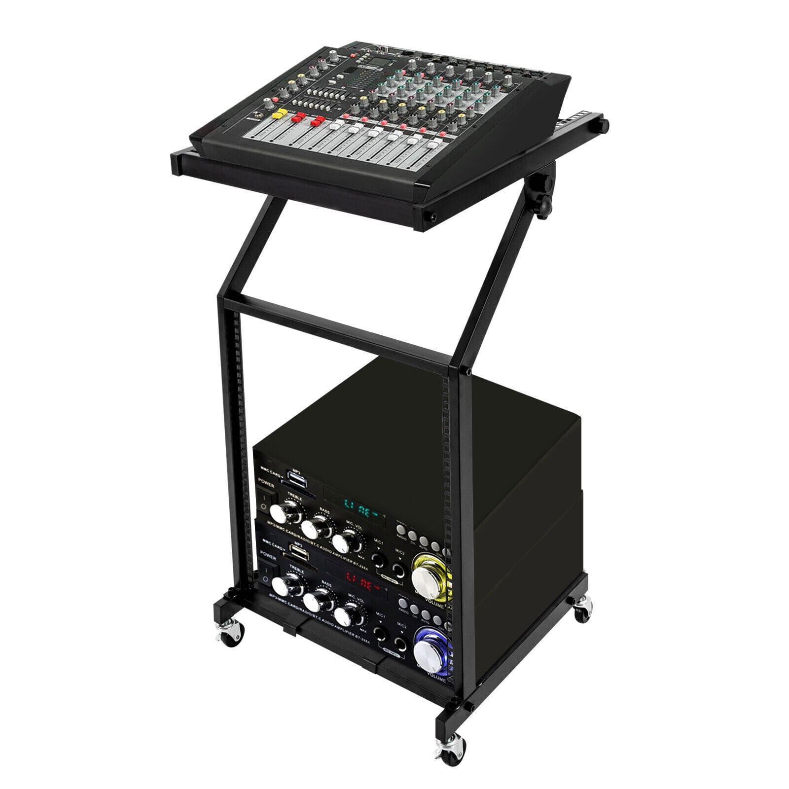 12U Rack Mount Mixer Case Stand Studio Equipment Cart Stage Amp DJ Rolling