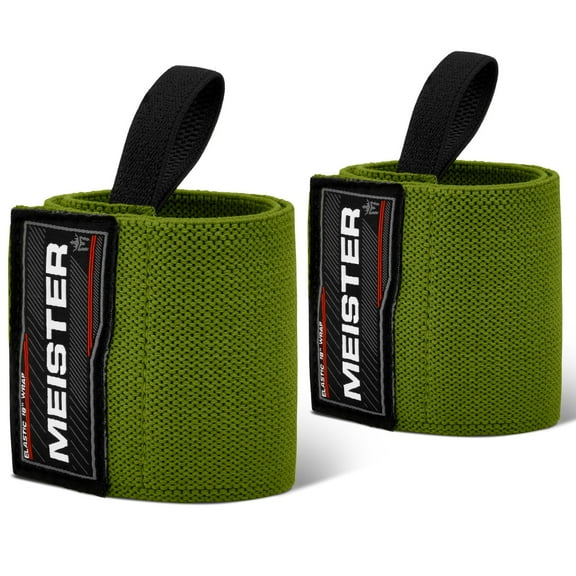 Meister 18" Elastic Weightlifting Wrist Wraps w/ Thumb Loops - Ranger Green