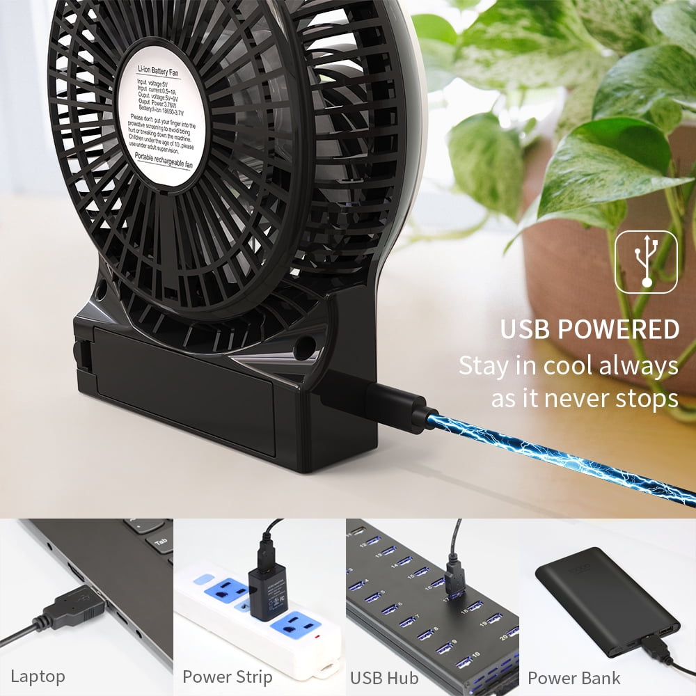 Portable Rechargeable Fan Work For Black & Decker/Porter Cable 20V Max  Li-ion Battery, Jobsite Battery Operated Fan With 3 Speeds Control，USB  +Type