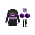 thumbnail image 3 of Aislor Kids Girls Cheer Leader Costume Halloween Cheerleading Uniform Dress with Pom Poms Stocking Hair Tie Purple A 6, 3 of 7