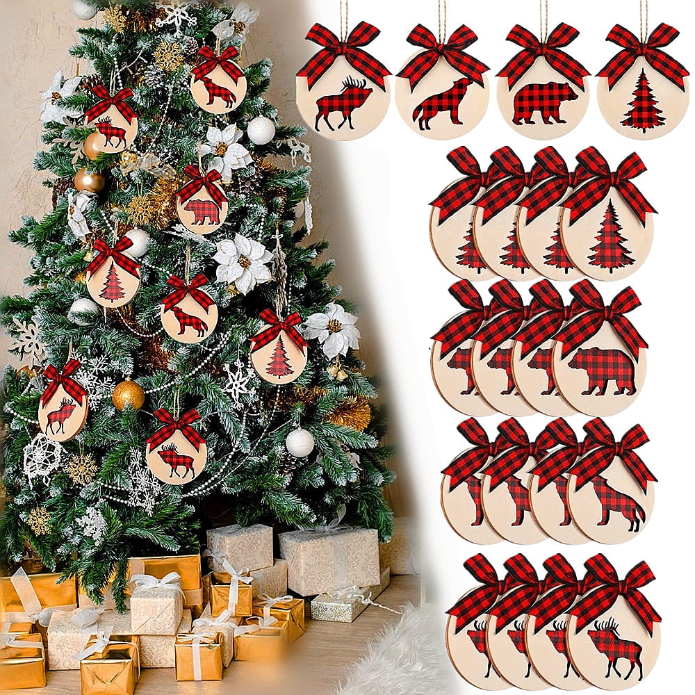 20X Christmas Wood Chip Tree Ornaments Xmas Hanging Pendant Decor Home Garden 