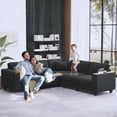 thumbnail image 2 of Modern L-Shaped Sectional Sofa, Corduroy Upholstered Modular Couch With Storage Armrest and Pillows for Living Room Office Apartment, 2 of 14