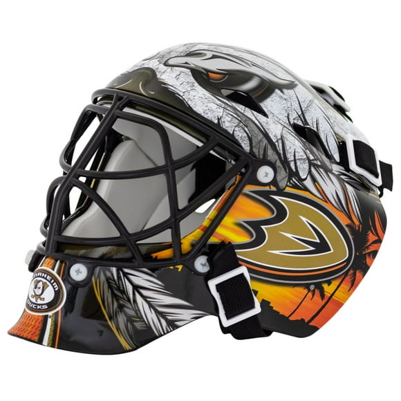 Franklin Sports Ducks NHL Team Logo Mini Hockey Goalie Mask with Case - Collectible Goalie Mask with Official NHL Logos and Colors
