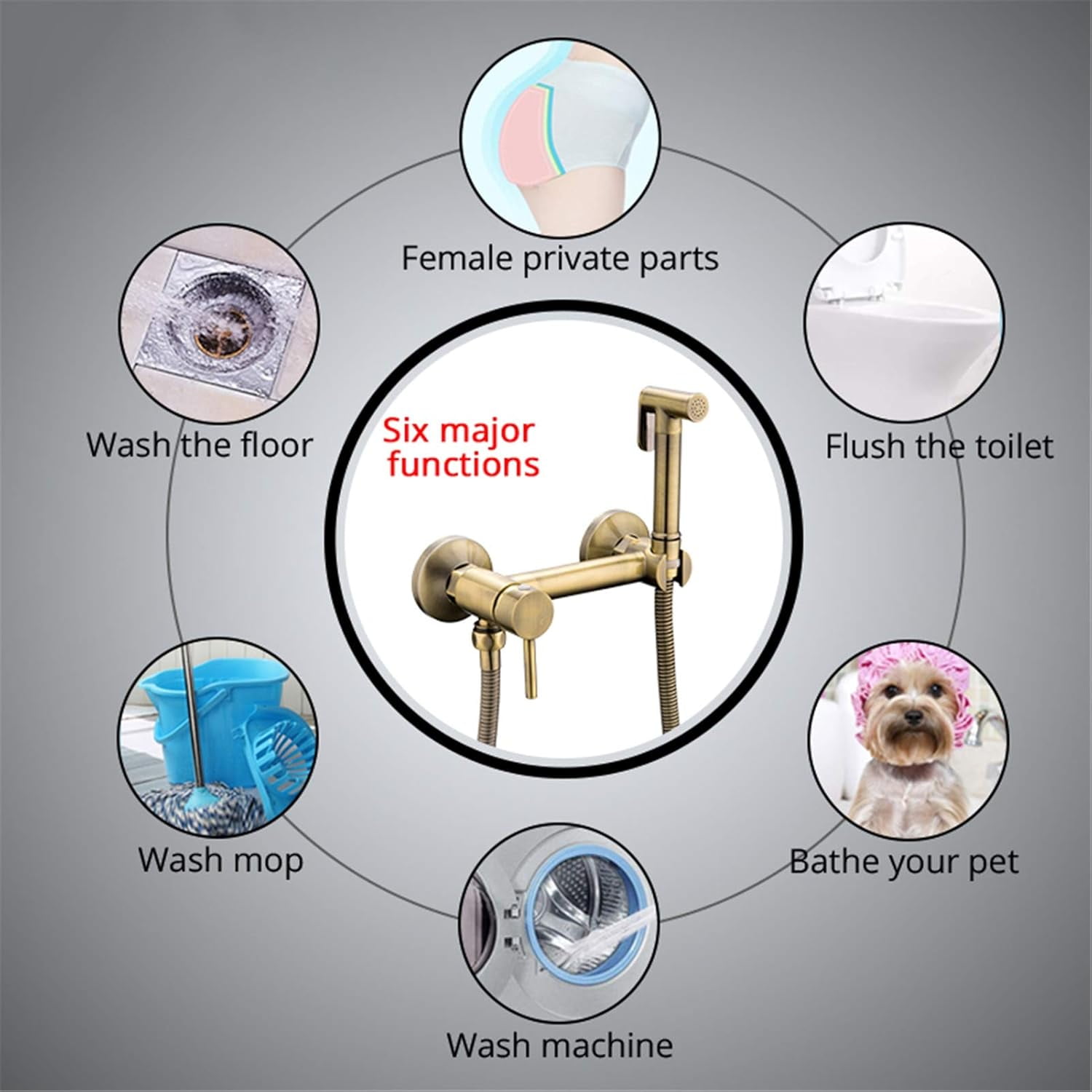 Bidet Faucet, Cloth Diaper Sprayer Kit, Hand Held Sprayer Shattaf Toilet Attachment for Pet Bath/Personal Hygiene,Square Head