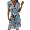 thumbnail image 2 of Womens Dresses Summer Women's Ruffle Short-sleeved V-neck Digital Print Dress, 2 of 6