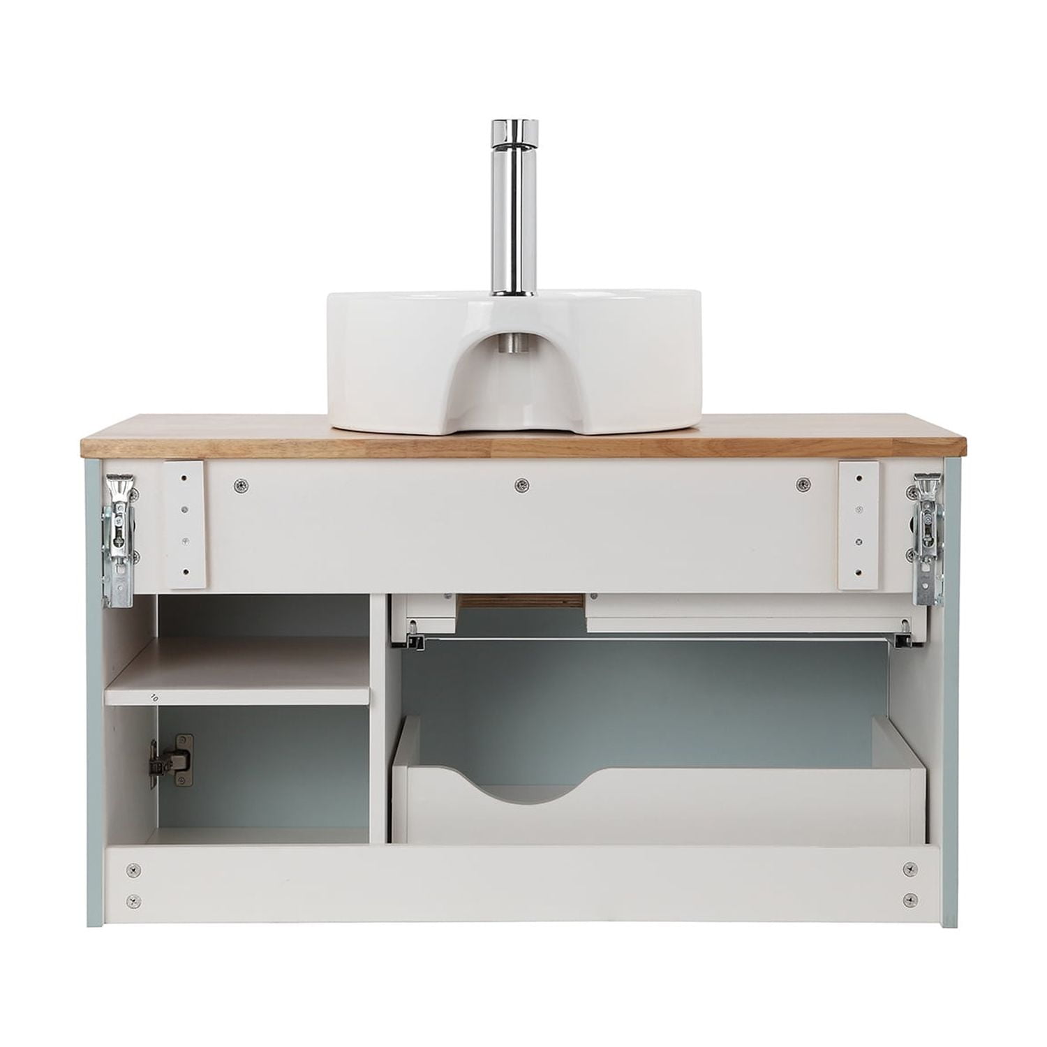 Demi Bonn 35" Single Door Wall Mounted Bathroom Vanities Cabinet with Ceramic Sink, 2 Drawers, Faucets and Drains Not Included, Blue