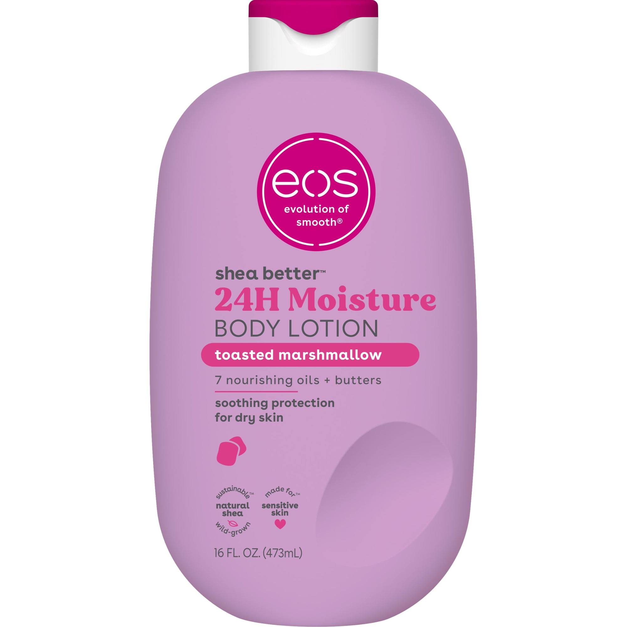 eos Toasted Marshmallow Body Lotion, 24 Hour Moisturizing Daily Body Moisturizer for Dry Skin with Shea Butter & Vitamin E, 16 oz