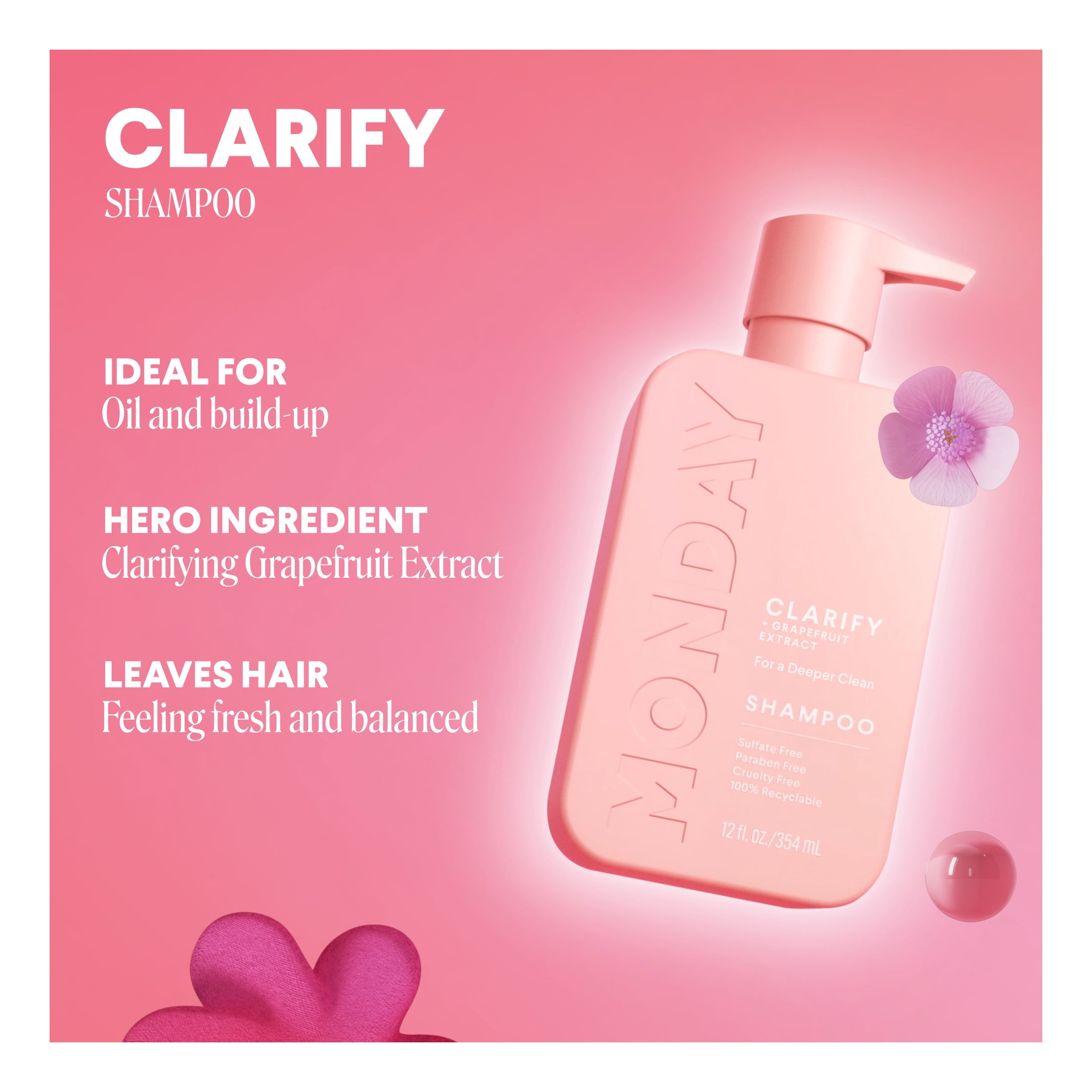 MONDAY Haircare CLARIFY Shampoo with Grapefruit Extract & Ceramides for Oily Hair Prone to Build-up