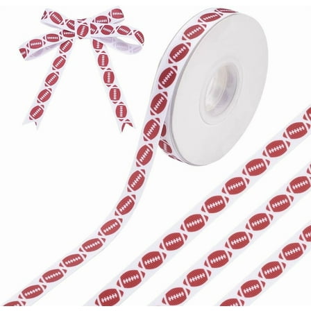 30 Yards Football Ribbons 0.63 Inch Satin Printed Sport Ball Ribbon Polyester Printed Grosgrain Ribbon Rugby Ribbon Wrapping Craft Ribbons for Sports Team Party Bows Wreaths Decoration Red