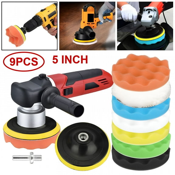 ZEPARO 9Pcs 5 Inch Car Buffing Polishing Pads Waxing Sponge Foam Kit for Polisher Drill Car Polishing Kit