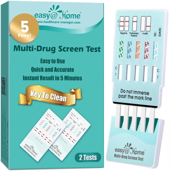 Easy@Home 5 Panel Instant Urine Drug Test - THC, COC, OPI, AMP, MET - 2 Pack