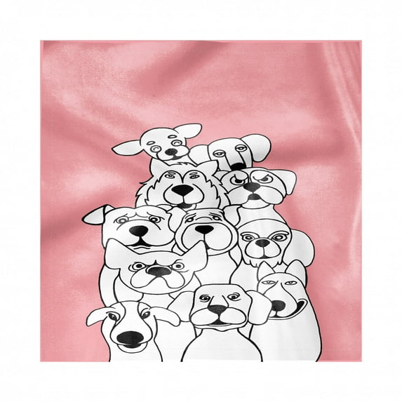 Dog Decorative Napkins Set of 4, Hand Drawn Clutter of Dogs on a Soft Toned Background Funny Animals, Silky Satin Fabric for Brunch Dinner Party, 12", Pale Pink Charcoal Grey, by Ambesonne