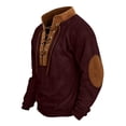 thumbnail image 7 of SHIXINCHIL Men's Lace Up Color Block Patchwork Long Sleeve Sweatshirts Big and Tall Casual Fashion Banded Collar Pullover Tops Workout Athletic Outdoor Hiking Sweatshirt Wine S, 7 of 7
