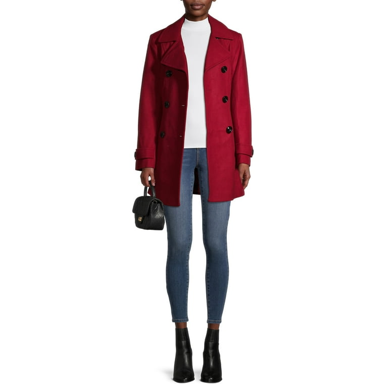 Anne Klein Double Breasted Wool Blend Coat