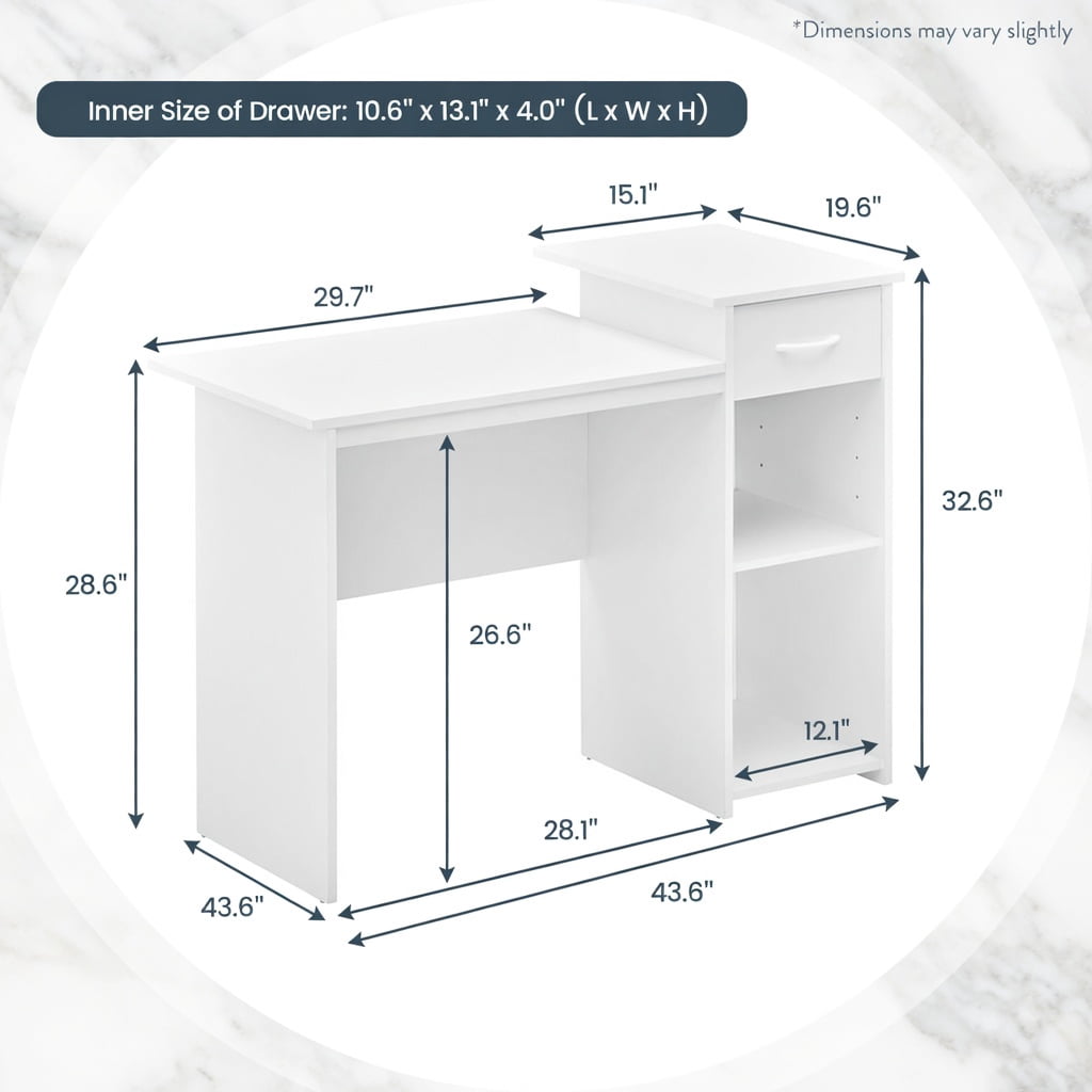 Spaco Computer Desk with Drawer Modern Laptop PC Desk with Adjustable Shelf and Cable Hole-White, Office Desk, Gaming Computer Desks for Study,Working,Writing