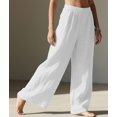 thumbnail image 6 of Women Wide Leg Palazzo Summer Flowy Pants Beach Vacation Clothes Elastic Waist Travel Trousers with Pockets White S, 6 of 9