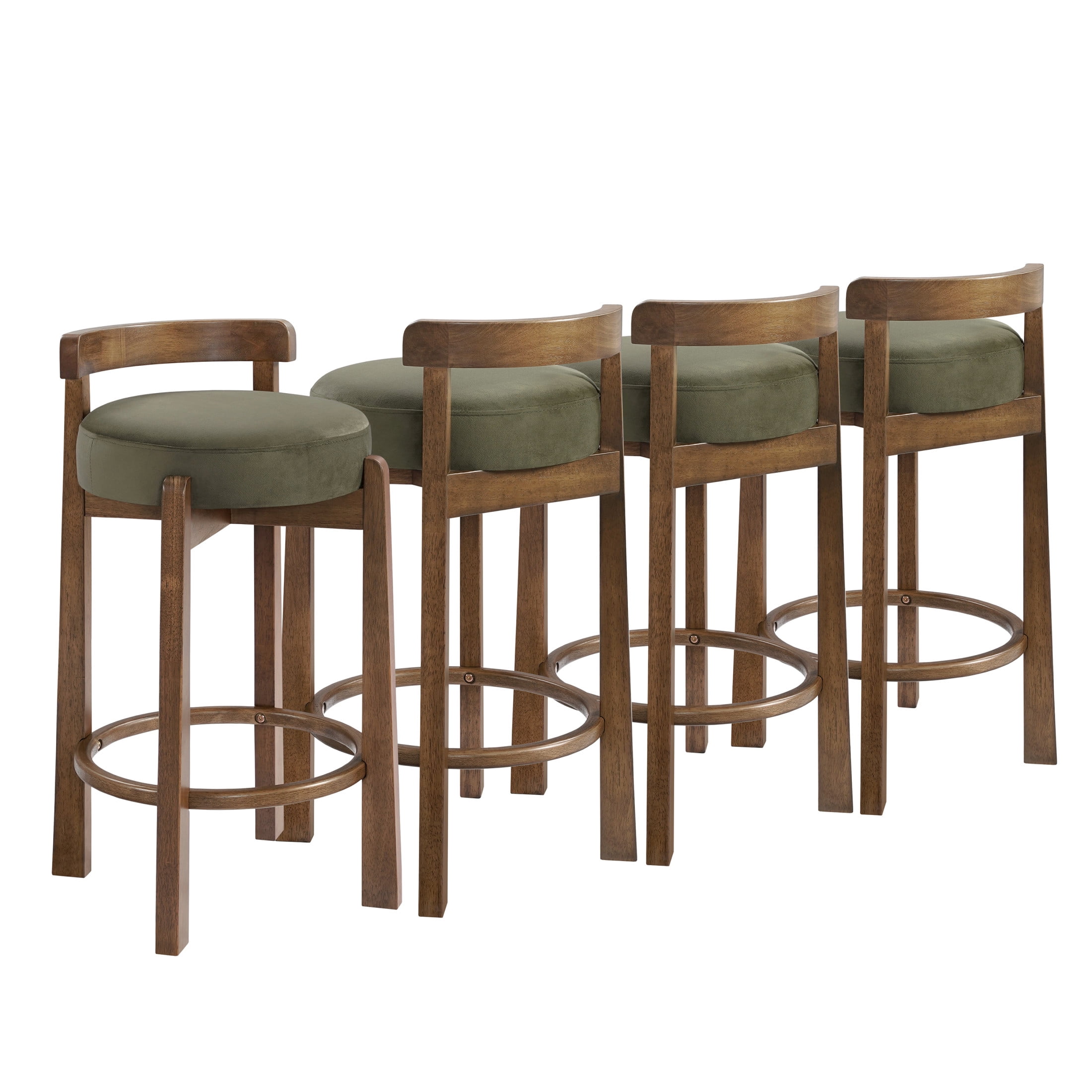 Christopher Knight Home Minimalist Wooden Counter Stools with Curved Back, Green Upholstery, Set of 4