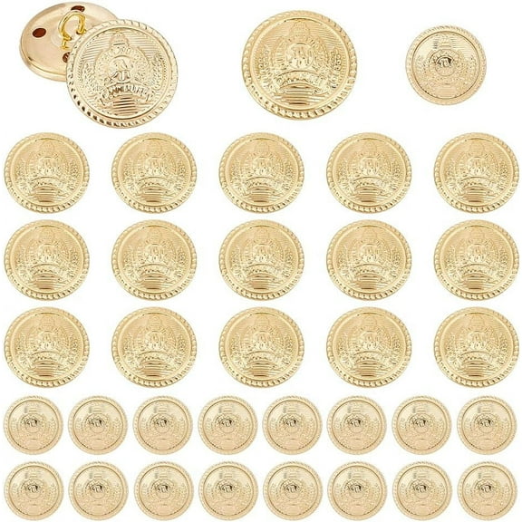 1Box 40pcs Metal Blazer Button Set 2 Sizes 4-Hole Brass Buttons Golden Sewing Buttons Vintage Metal Buttons Embossed Buttons for Blazers Suits Sport Coats Uniform Jackets Dress 15/20mm
