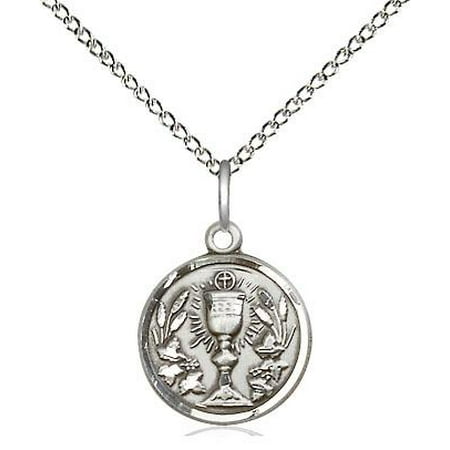 Chalice Medal Pendant - Communion Chalice Medal Pendant in Sterling Silver with 18