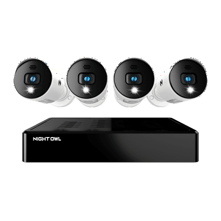 Night Owl Security Camera System CCTV  8 Channel Bluetooth DVR with 1TB Hard Drive  4 Wired 1080p HD Spotlight Surveillance Bullet Cameras  Audio Enabled Indoor Outdoor Cameras with Night Vision