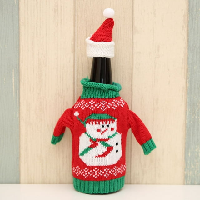Festive Knitted Bottle Sweater Covers Set for Holiday Cheer and Decoration