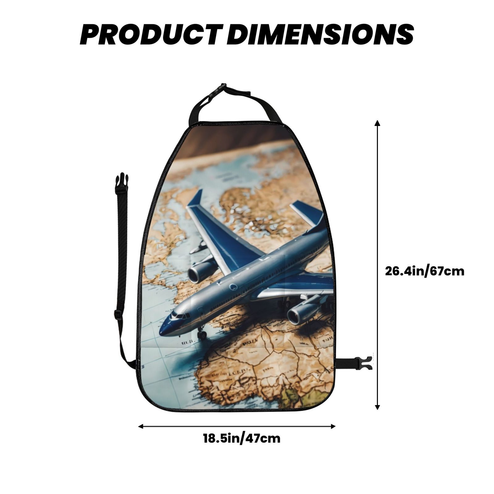 Kdxio Airplane World Map Adventure Print 2 Pack Car Kick Mat Seat Cover Back Protector Mat with Pockets for Organizer Backseat Protector and Storage Anti Kick Pad for Vehicles