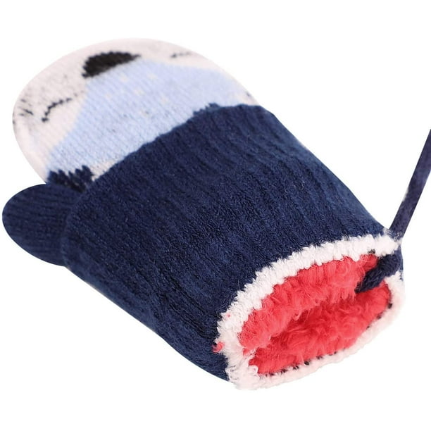 Gants tricotés pour bébé - Moufles en tricot - Pour enfants et filles - 1 2  3 4 5 ans - Gants d'hiver chauds avec cordon - Doublure en polaire