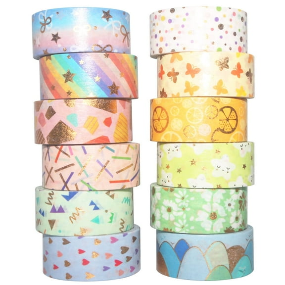 YUBX Floral Washi Tape Set 12 Rolls Gold Foil Masking Decorative Tapes