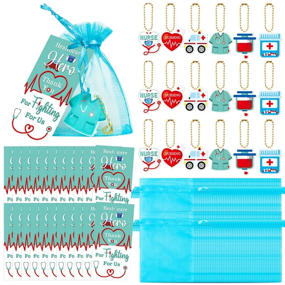 GROBRO7 Nurse Thanks Card Keychain Tulle Bag Set Party Favour Gifts for Mums, Sisters and Girlfriends, Lake Blue