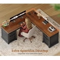 thumbnail image 4 of SEDETA Large L Shaped Desk with 4 Wood Drawers, 67"x 67" Executive Desk with File Drawers & Storage Cabinet, Farmhouse Corner Computer Desk with Power Strip for Home Office, Black & Brown, 4 of 9
