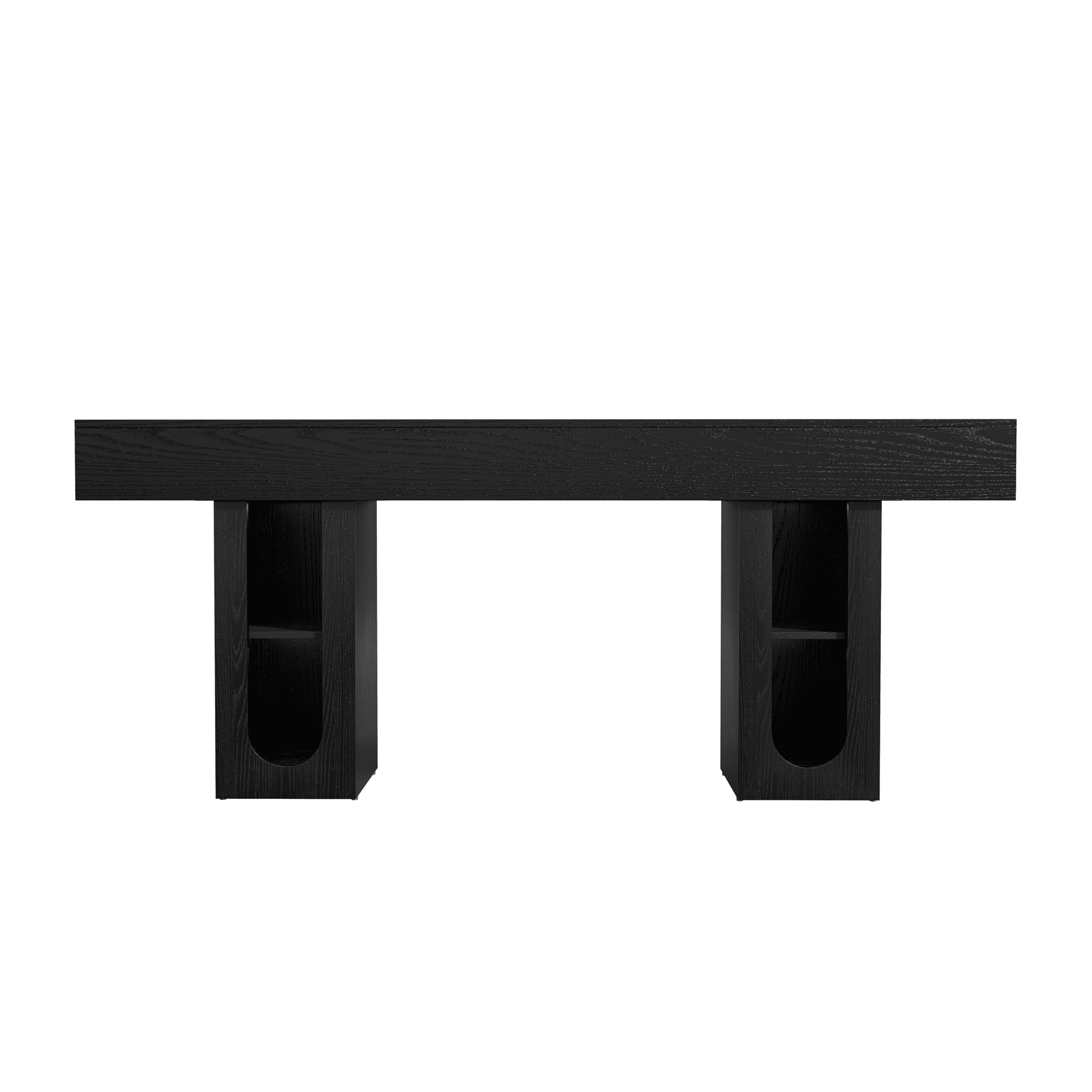 Mintazer 71" Modern U-Shaped Console Table with Charge Station, Entryway Table with Storage Shelves, Sofa Table for Entryway Hallway Living Room, Black