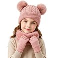 thumbnail image 4 of 3 Pcs Kids Winter Beanie Hat Scarf Gloves Set Boys Girls Knit Thick Warm Fleece Lined Sets for Outdoor Play Ski Wear Watermelon Red 2-10 Years, 4 of 5