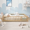 thumbnail image 2 of Leumius Full Size Floor Platform Bed Frame with Fence and Door for Kids, Montessori Floor Bed Frame with Support Slats for Toddlers Natural, 2 of 9