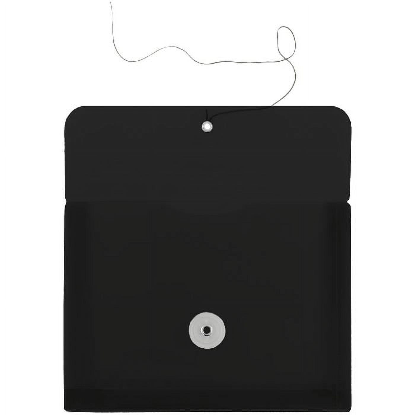 JAM Paper Plastic Booklet Envelopes with Button & String Tie Closure, Index Size, 5 1/2 x 7 1/2, Black, 3/pack