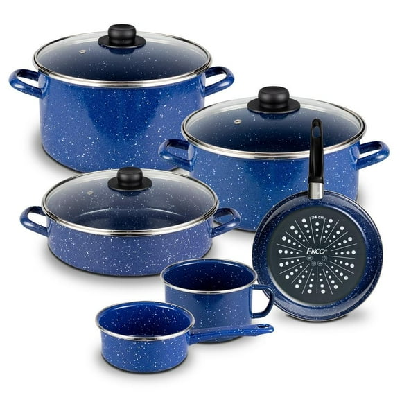 Batería De Cocina Ekco 9 Piezas Peltre Azul