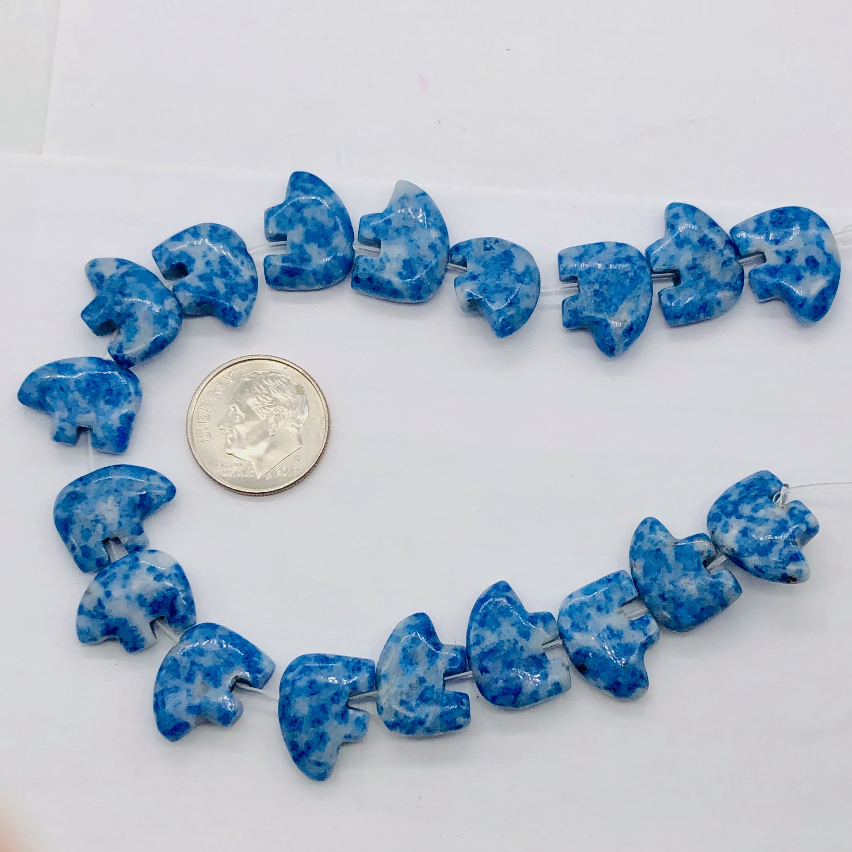 2 Roar Natural Lapis Zuni Bear Animal Beads | 15x12x4mm | Blue and White | 2 Beads, Adult Unisex