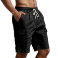 thumbnail image 2 of Domuza Linen Cargo Shorts for Men Summer Casual Loose Elastic Waist Drawstring Lightweight Beach Vacation Shorts with Pockets Black M, 2 of 5
