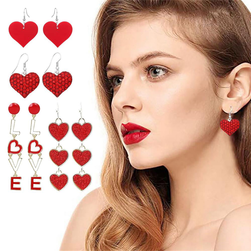 Red Love Dangle Earrings Geometric Term Peach Heart Love Earrings