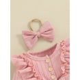 thumbnail image 6 of Musuos Baby Girls Cute Ruffle Romper 3M 6M 9M 12M Long Sleeve Crew Neck Button Up Bodysuit with Headband for Fall Infant Clothes, 6 of 10